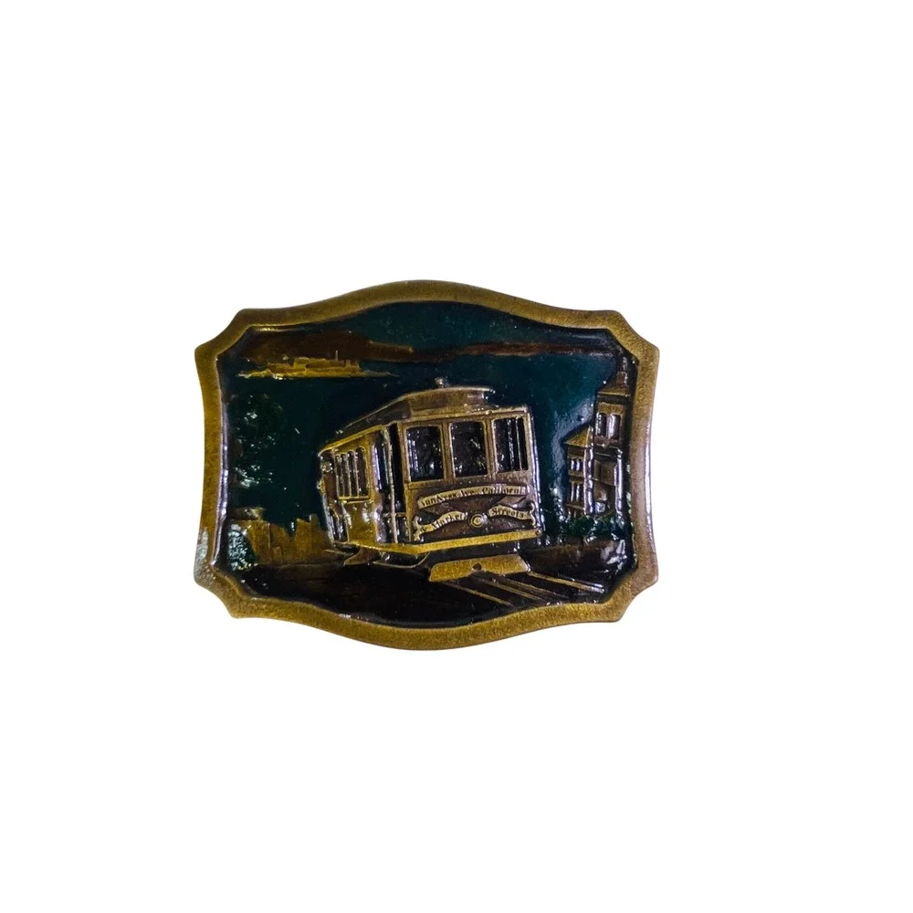 Vtg Lot 4 Indiana Metal Craft Belt Buckle Mens Train Engine Semi Truck Cable Car